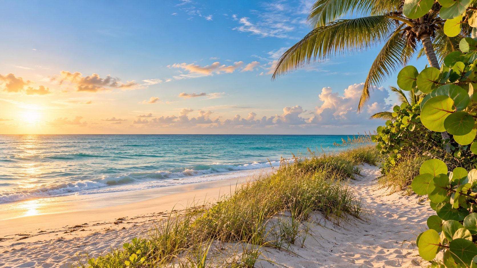 A peaceful coastal path beside the ocean in warm morning light